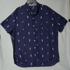 J. CREW Navy Short Sleeve Button Down Shirt with Hula Dancer Print - Size XXL
